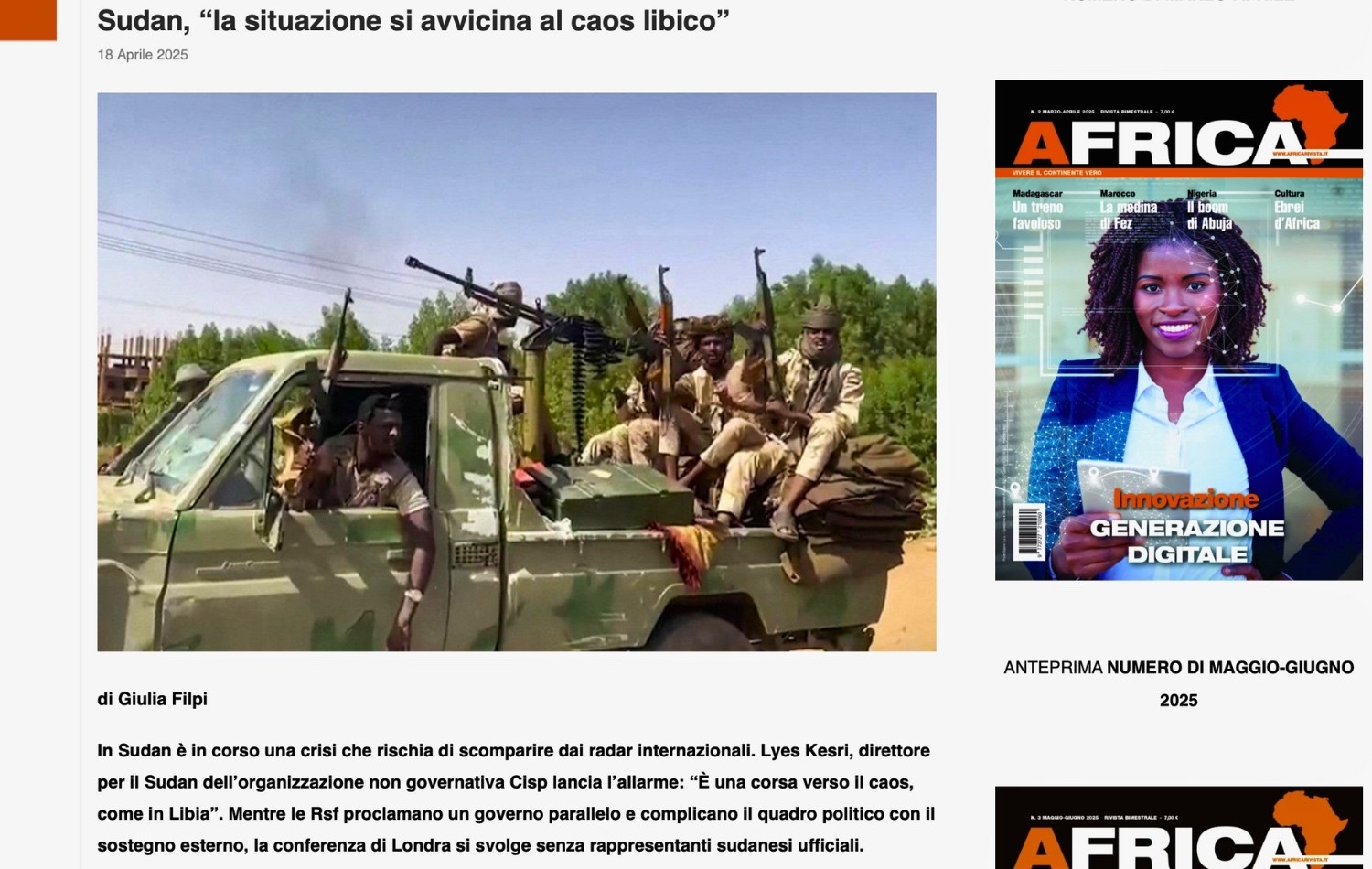Sudan, “la situazione si avvicina al caos libico” Immagine 1